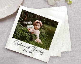 Personalized Birthday Photo Napkins, First 1St Birthday Napkins, Custom Birthday Cocktail Napkins, Birthday Party Decors