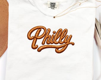Philly Soft Pretzel Shirt Philadelphia Pretzel Tee Comfort Colors 1717 Shirt Philly Food Lover Gift Philadelphia Script Tee