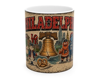 Philadelphia Mascots Mug Philly Sports Mascots Coffee Mug Old & New Philadelphia Mascots Cup Philadelphia Gift Philly Fan Mug 11oz 15oz