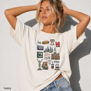 Philadelphia Icons Shirt Philly Graphic Tee Comfort Colors 1717 Shirt Philadelphia Landmark Tee Vintage Philly Shirt Philly Tourist Gift image 1