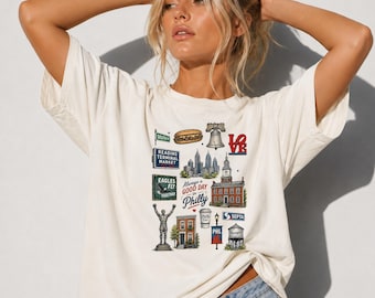 Philadelphia Icons Shirt Philly Graphic Tee Comfort Colors 1717 Shirt Philadelphia Landmark Tee Vintage Philly Shirt Philly Tourist Gift