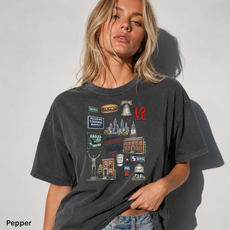 Philadelphia Icons Shirt Philly Graphic Tee Comfort Colors 1717 Shirt Philadelphia Landmark Tee Vintage Philly Shirt Philly Tourist Gift image 3
