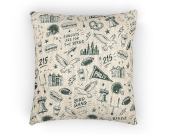 Philadelphia Football Woven Pillow, Bird Gang Throw Pillow, Vintage Philly Game Day Decor, Green Cream Couch Cushion, Football Fan Gift