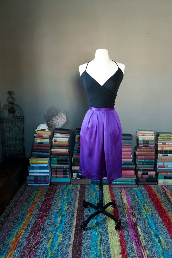 Vintage AUBERGINE floral paisley print SILK SKIRT