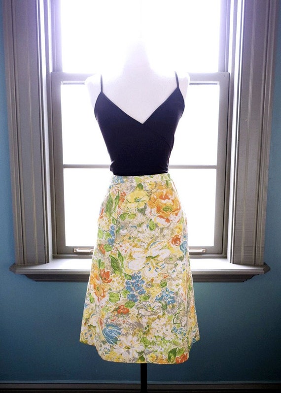 Vintage 70s 1970s floral print WRAP SKIRT (m)