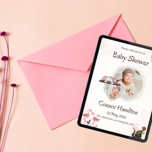 Cartão personalizado para chá de bebê – Futura mamãe | Design neutro de ursinho de pelúcia