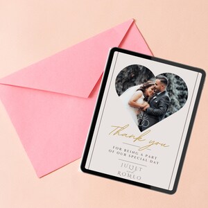 Tarjetas de agradecimiento de boda personalizadas: tarjetas con foto impresa y mensaje personalizado