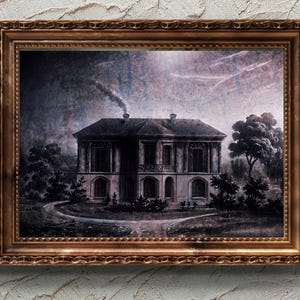 Spooky Gothic Manor Art Print | Sepia Architectural Illustration | Dark Academia Wall Decor | Digital Download | Medieval Halloween House