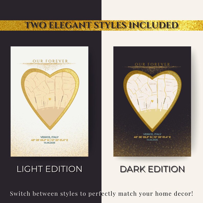 Custom Heart Map Art Template | Personalized City Location Poster ...