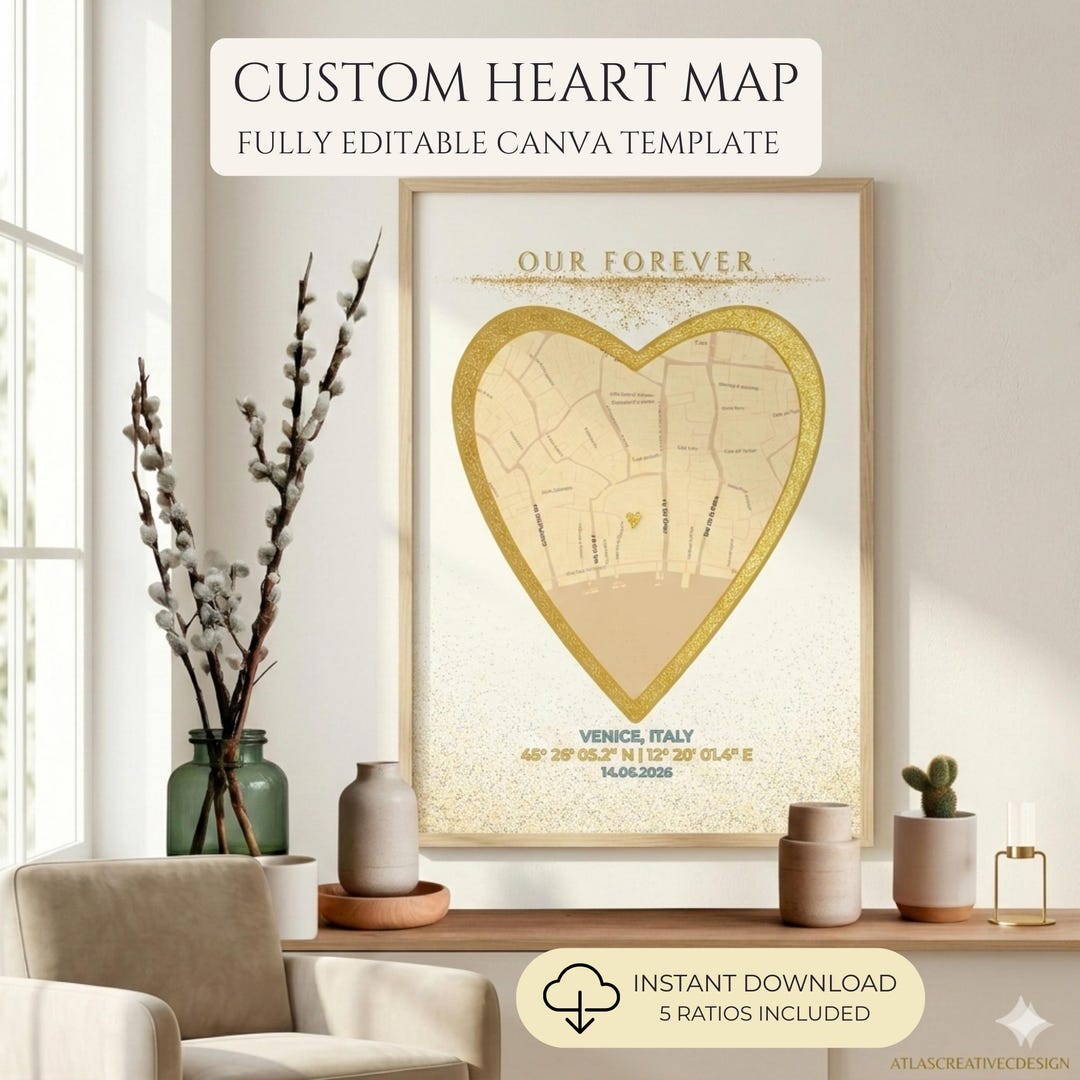 Custom Heart Map Custom Heart Map Art Template | Personalized City Location Poster ...