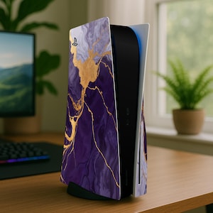 PS5 Skin Wrap – Customisable Purple Marble Vinyl Decal For Playstation 5 Gaming Console