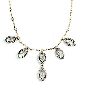 Antique Rose Cut Diamond Necklace Art Deco 9.75 ctw 18K Yellow Gold Rose Cut Diamonds Antique Diamond Necklace!