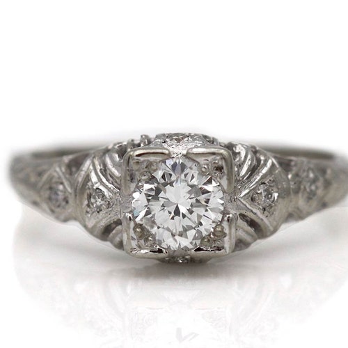 Old Mine Cut Diamond Engagement Ring Late Art Deco Diamond - Etsy