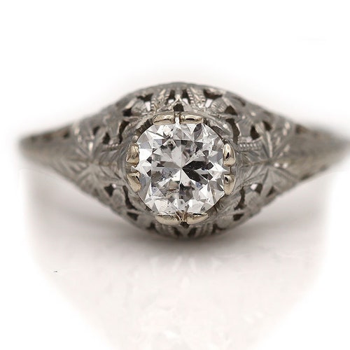 Antique Diamond Platinum Filigree Ring Early Art Deco Old | Etsy