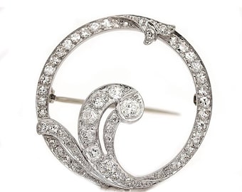 Antique Diamond Brooch Art Deco Diamond Circle Pin Brooch Platinum