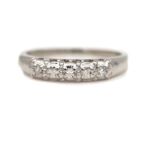 Authentic Estate Wedding Band, 1950s 14K White Gold Ring with Single Cut Diamonds, Vintage Stackable Band, Size 5.75