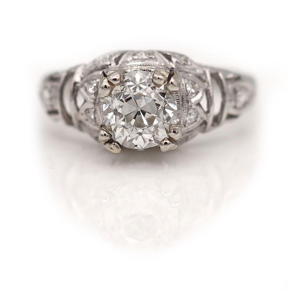 Antique Engagement Ring Mine Cut 1930's 1.23ctw GIA Old Mine Cut