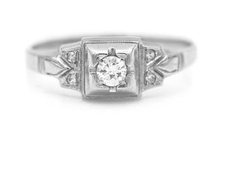 Antique Engagement Ring Art Deco Engagement Ring .15ctw Geometric Square Vintage Engagement Ring Woman's Wedding Ring Antique Vintage Ring