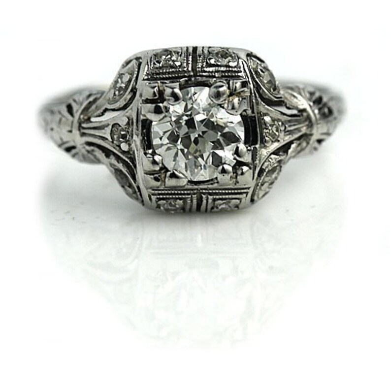 Antique Engagement Ring Mine Cut Diamond Platinum Shop Vintage Etsy