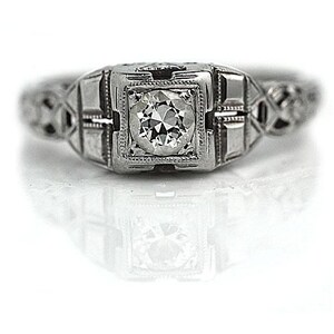 Vintage Antik Art Deco Diamant Verlobungsring in 14K Weißgold | Solitaire European Cut Diamant Stacking Ring