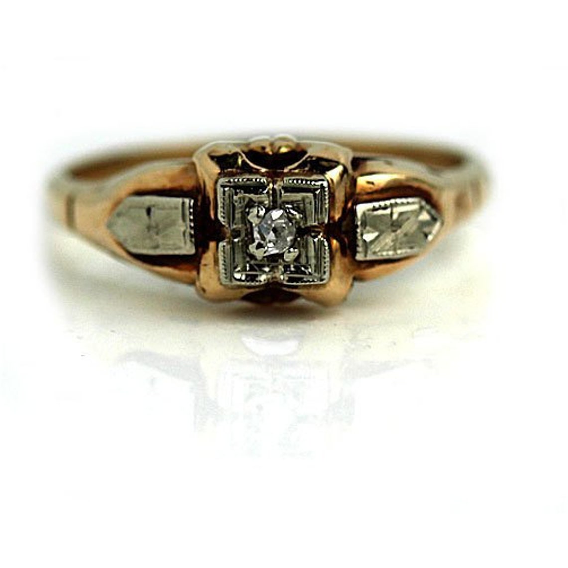 Antique Promise Ring Vintage Two Tone Filigree Diamond Ring Etsy