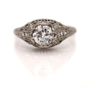 Vintage Art Deco Platinum Engagement Ring with Old European Cut Diamond (.86ct GIA, E/SI2)