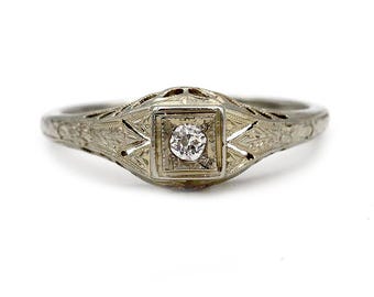 Dainty Art Deco .07 CTW Old Mine Cut Diamond Filigree Engagement Ring