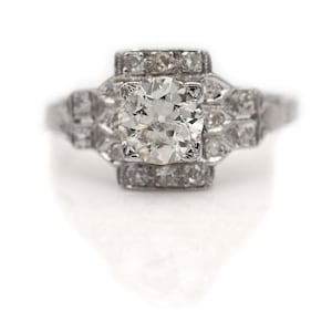 Antique 1.42 CTW Halo European Cut Platinum Art Deco Engagement Ring