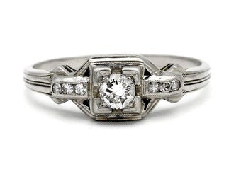 Art Deco Engagement Ring .20 Ct Old European Cut Diamond Vintage Engagement Ring