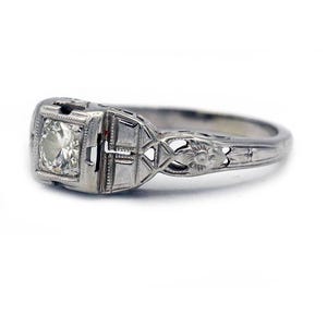 Vintage Antique Art Deco Diamond Engagement Ring in 14K White Gold | Solitaire European Cut Diamond Stacking Ring image 3