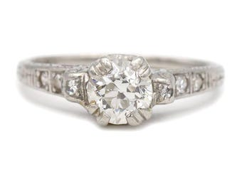 Antique Trefoil Prong .96 CTW Filigree Art Deco Engagement Ring 1930s Platinum Engagement Ring