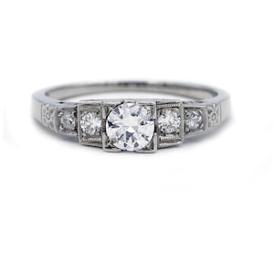 Art Deco .38 CTW Diamond Antique Engagement Ring with Tiered Side Diamonds