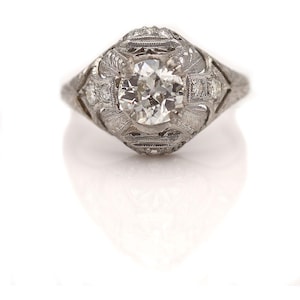 Antique Engagement Ring Diamond Engagement Ring .90cttw GIA European Cut Diamond Art Deco Ring Engagement Ring Woman&#39;s Wedding Ring Platinum