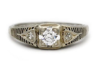 Art Deco Engagement Ring .29 CTW Old European Cut Diamond Antique Engagement Ring Intricate Open Metalwork