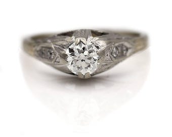 Rare Antique Diamond Ring, Vintage Diamond Ring, European Cut 1930's White Gold