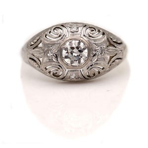 Edwardian Engagement Ring | Antique Engagement Ring with European Cut Diamond in Platinum Art Deco Setting