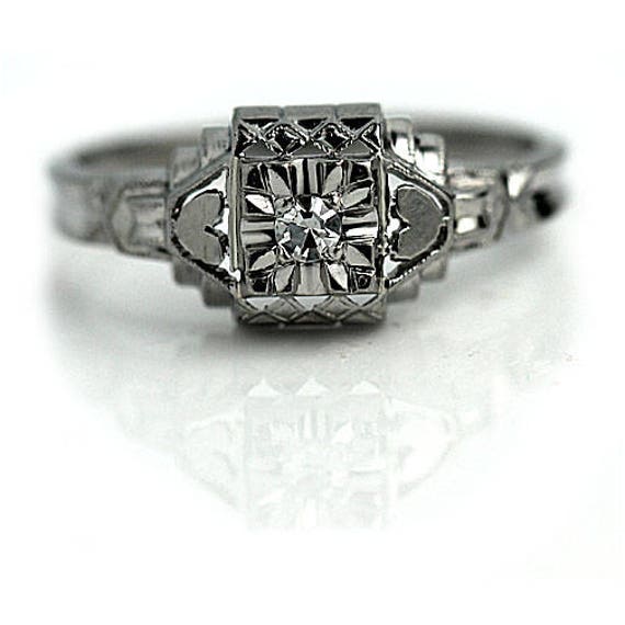 Art Deco Diamond Ring, White Gold Diamond Ring, Di