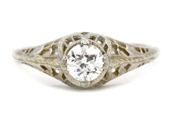 Antique Engagement Ring .55 Ct Solitaire European Cut Art Deco Engagement Ring