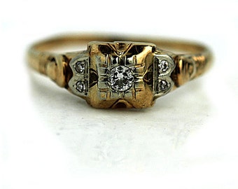 Antique Diamond Engagement Ring Old European Cut 14k Two Tone Gold Promise Estate Bridal Layaway Plan Available