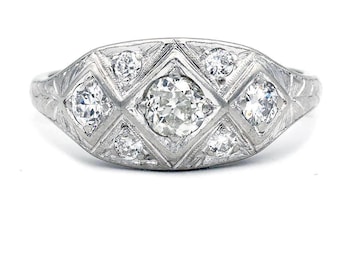 Art Deco Wedding Ring Vintage 1930's .60ctw European Diamond Filigree Antique Anniversary Wedding Ring Platinum