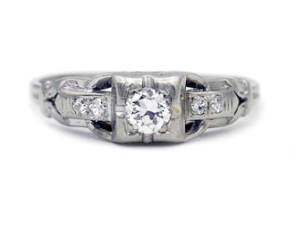 Vintage .28 CTW 18 Karat White Gold Diamond Art Deco Engagement Ring