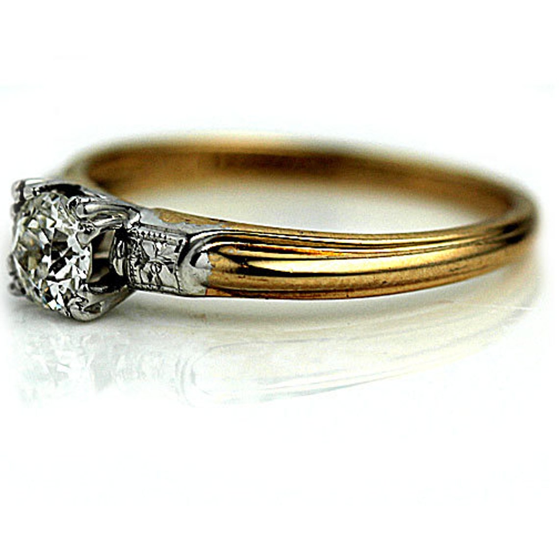 Antique Promise Ring European Cut Diamond 1930s 14 Kt Two Tone Etsy