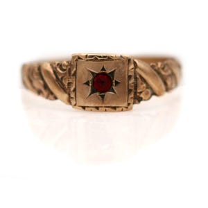 Victorian Garnet Starburst Rose Gold Engagement Ring Circa 1900s