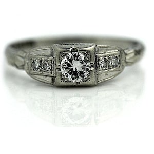 Antique Diamond Ring Vintage 1930&#39;s Old European Cut Diamond Engagement Wedding Anniversary Ring Platinum Unique Gift For Her