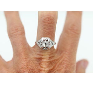 Antique Diamond Ring Vintage White Gold Filigree European Cut Diamond Art Deco Engagement Ring image 4
