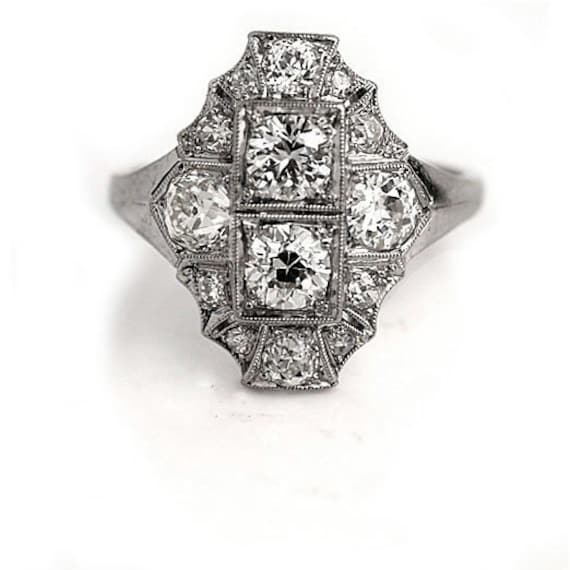 Antique Diamond Dinner Ring Art Deco Cocktail Ring