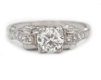 Art Deco .74 CTW Old European Cut Diamond Platinum Antique Engagement Ring GIA I/SI2