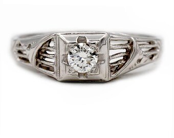 Anillo de compromiso solitario vintage con diamante de talla transicional Art Déco de 0,20 quilates