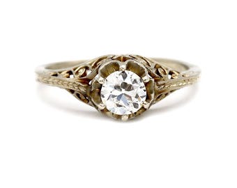 Art Deco Solitaire Engagement Ring Vintage Diamond Ring