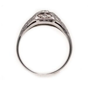 Antique Diamond Ring Vintage White Gold Filigree European Cut Diamond Art Deco Engagement Ring image 3